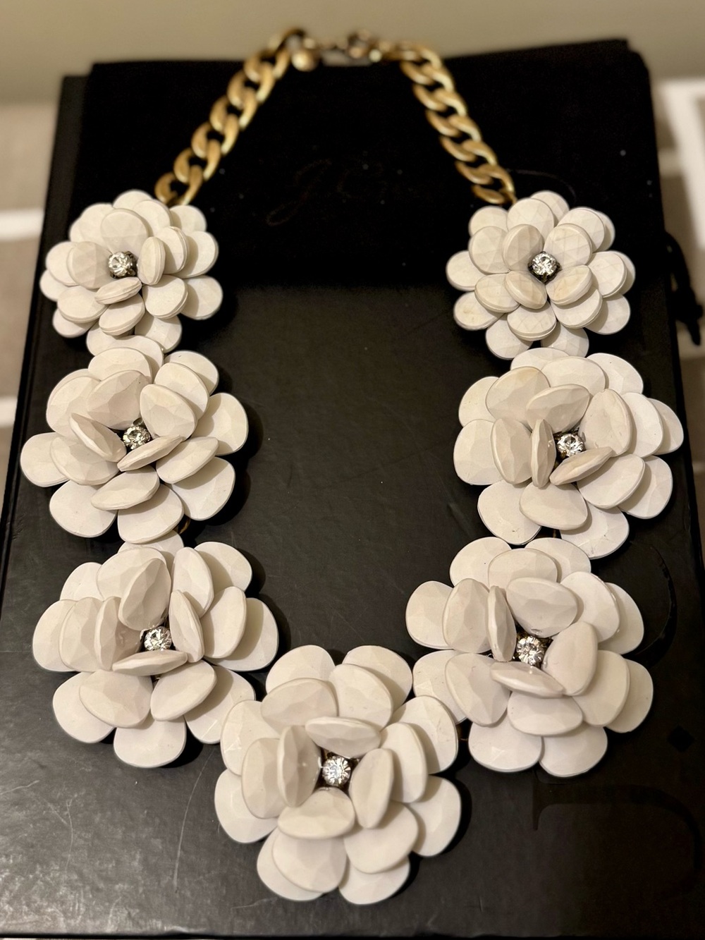 Vintage J. Crew 3D Glossy Floral Rosette Chunky Necklace with Box & Pouch